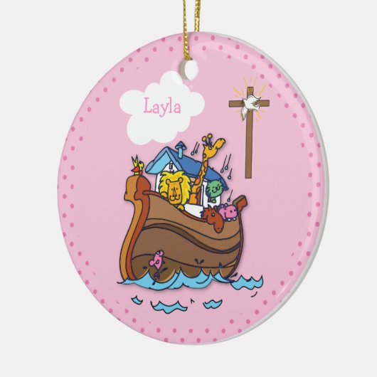Noah's Ark Baby Baptisme, Girl Pink Keramisch Ornament (Links)