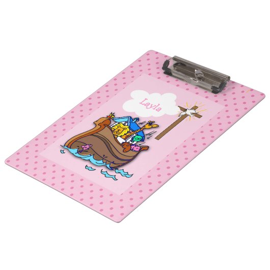  Noah's Ark Baby Baptisme, Girl Pink Klembord (Gekanteld)