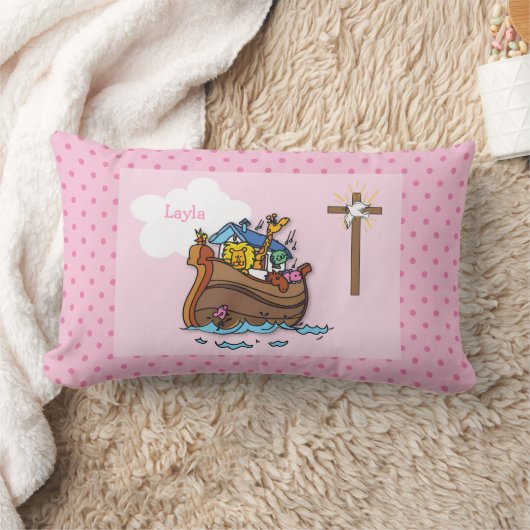  Noah's Ark Baby Baptisme, Girl Pink Kussen (Deken)