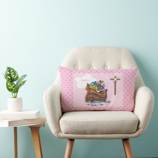 Noah's Ark Baby Baptisme, Girl Pink Kussen (Stoel)