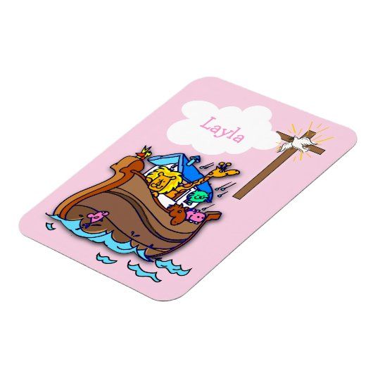 Noah's Ark Baby Baptisme, Girl Pink Magneet (Linkerzijde)