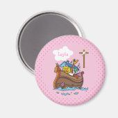  Noah's Ark Baby Baptisme, Girl Pink Magneet (Voorkant / Achterkant)