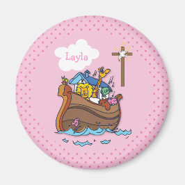 Noah's Ark Baby Baptisme, Girl Pink Magneet