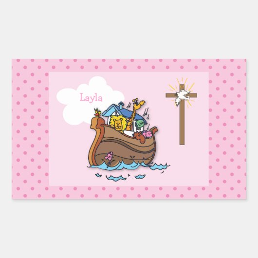  Noah's Ark Baby Baptisme, Girl Pink Rechthoekige Sticker (Voorkant)