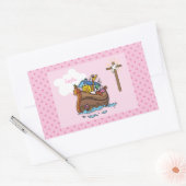  Noah's Ark Baby Baptisme, Girl Pink Rechthoekige Sticker (Envelop)