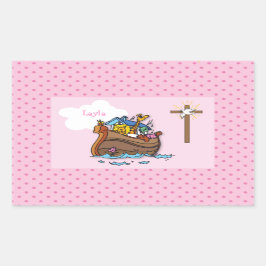 Noah's Ark Baby Baptisme, Girl Pink Rechthoekige Sticker