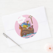 Noah's Ark Baby Baptisme, Girl Pink Ronde Sticker (Envelop)