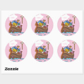 Noah's Ark Baby Baptisme, Girl Pink Ronde Sticker (Vel)