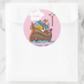 Noah's Ark Baby Baptisme, Girl Pink Ronde Sticker (Tas)