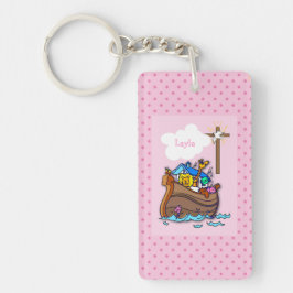  Noah's Ark Baby Baptisme, Girl Pink Sleutelhanger