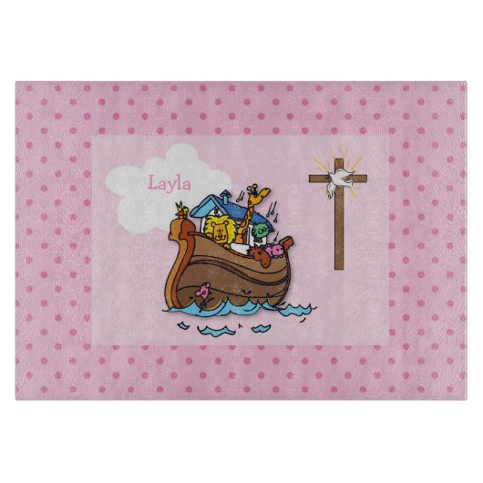 Noah's Ark Baby Baptisme, Girl Pink Snijplank (Voorkant)