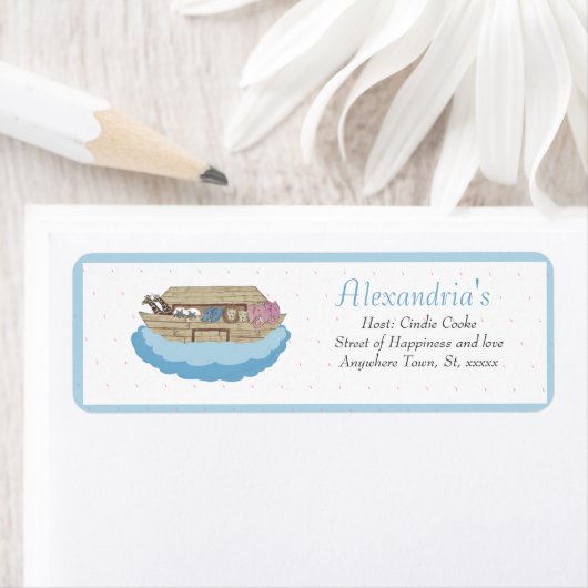 Noah's Ark Baby Blue Baby boy Shower Uitnodiging Etiket (Insitu)
