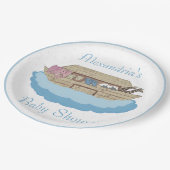 Noah's Ark Baby Boy Blauw Baby shower Papieren Bordje (Gekanteld)
