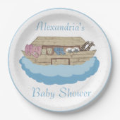 Noah's Ark Baby Boy Blauw Baby shower Papieren Bordje (Voorkant)