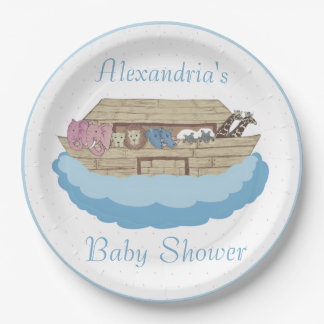 Noah's Ark Baby Boy Blauw Baby shower Papieren Bordje