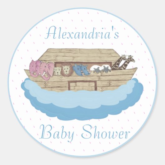 Noah's Ark Baby Boy Blauw Baby shower Ronde Sticker (Voorkant)