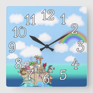 Noahs Ark Baby Nursery Wall Clock Vierkante Klok