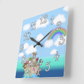 Noahs Ark Baby Nursery Wall Clock Vierkante Klok (Hoek)