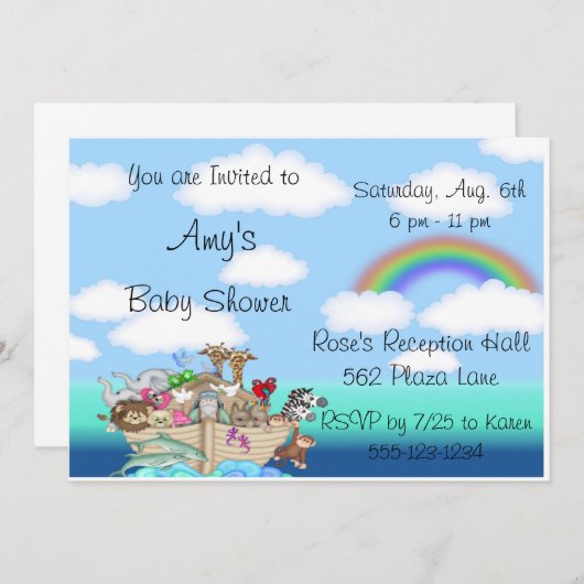 NOAH'S ARK Baby Shower - Aankondiging van uitvindi (Voorkant / Achterkant)