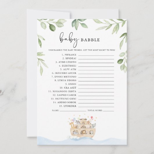 Noah's Ark Baby shower Baby Babble Spel Kaart (Voorkant)