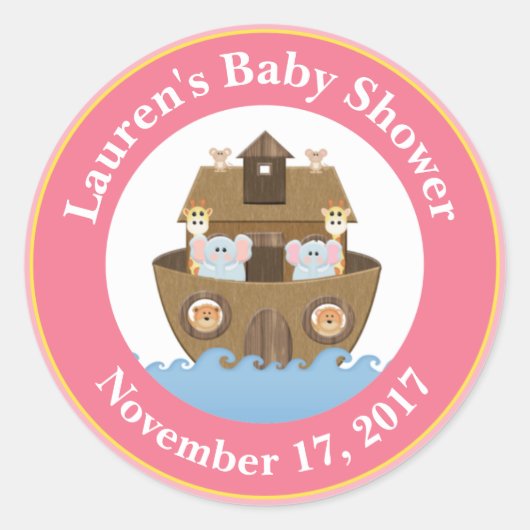 Noah's Ark Baby shower Favor Stickers Baby Meisje (Voorkant)