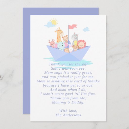Noah's Ark Baby shower Hartelijk dank Bedankkaart (Voorkant / Achterkant)