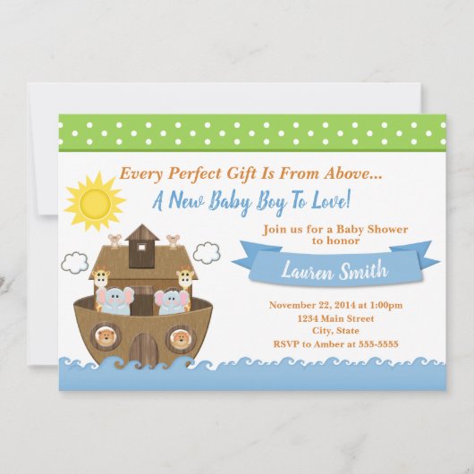 Noah's Ark Baby shower Invitation Boy Baby shower Kaart (Voorkant)