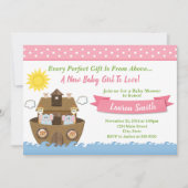 Noah's Ark Baby shower Invitation Girl Baby shower Kaart (Voorkant)
