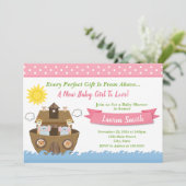 Noah's Ark Baby shower Invitation Girl Baby shower Kaart (Staand voorkant)