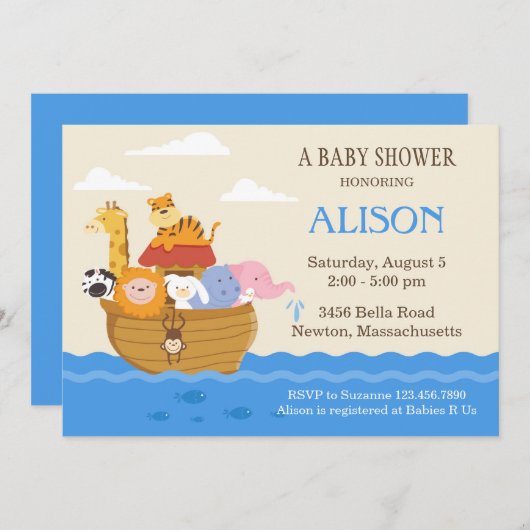Noah's Ark Baby shower Invite Kaart (Voorkant / Achterkant)