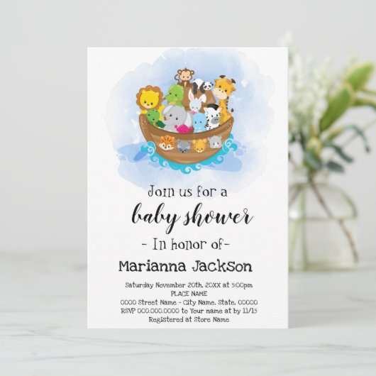 Noah's Ark Baby shower Uitnodiging (Staand voorkant)
