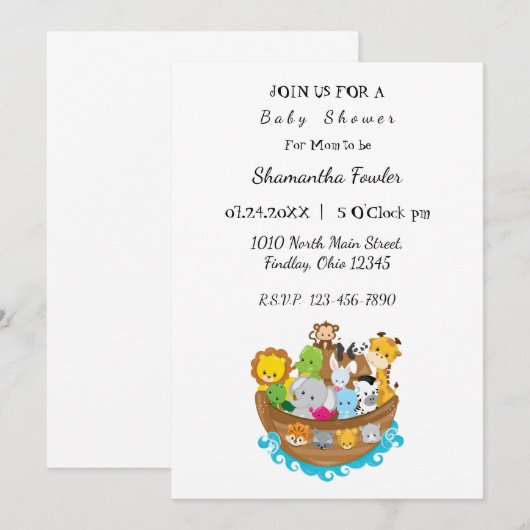 Noah's Ark Baby shower Uitnodiging (Voorkant / Achterkant)