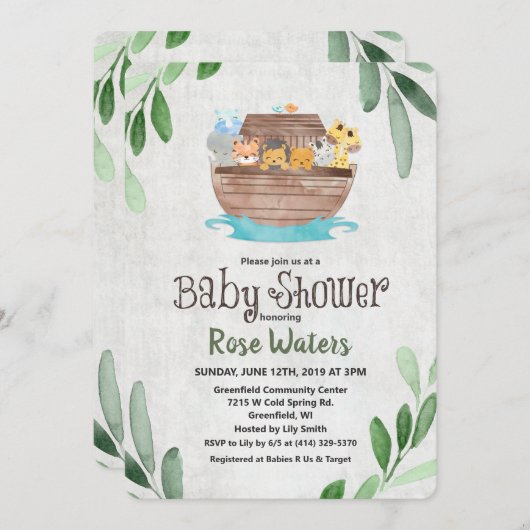 Noah's Ark Baby shower Uitnodiging (Voorkant / Achterkant)