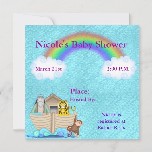 Noahs Ark Baby shower Uitnodiging (Achterkant)