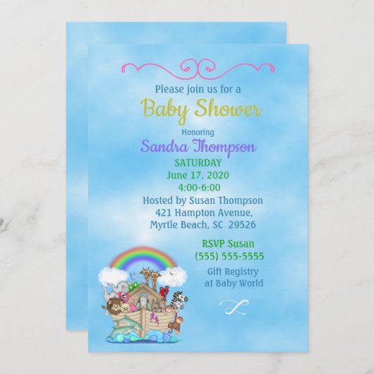 Noah's Ark Baby shower Uitnodiging (Voorkant / Achterkant)
