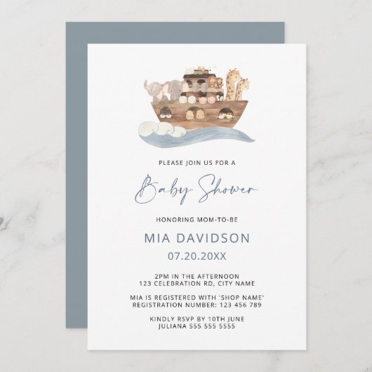 Noah's Ark Baby shower Uitnodiging (Voorkant / Achterkant)