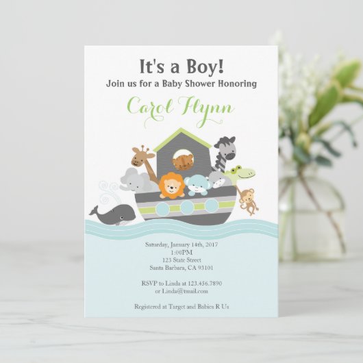 Noah's Ark Baby shower Uitnodiging (Staand voorkant)