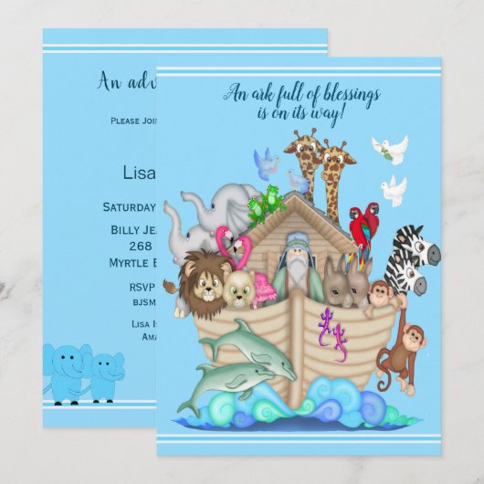 Noah's Ark Baby shower Uitnodiging (Voorkant / Achterkant)