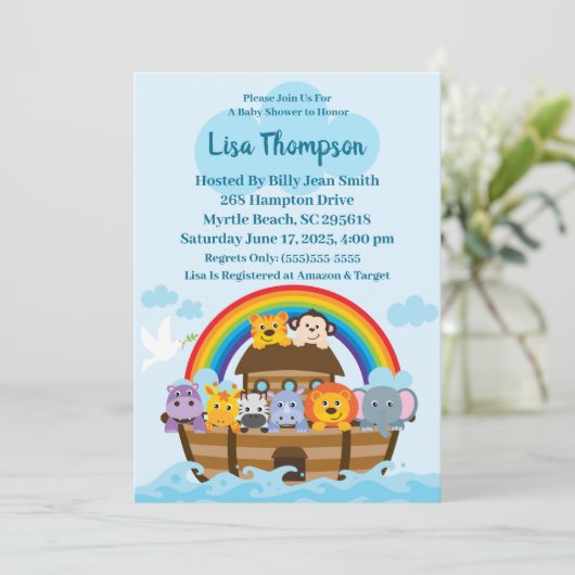 Noah's Ark Baby shower Uitnodiging (Staand voorkant)