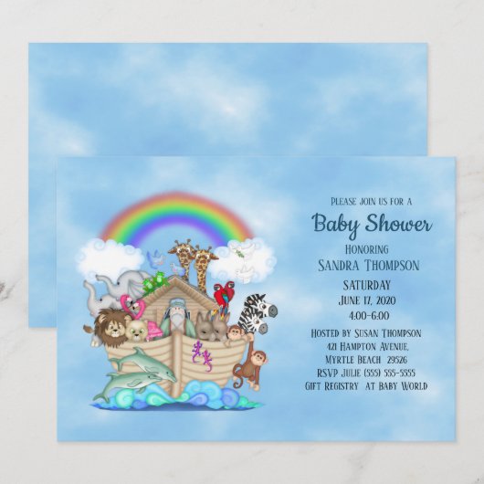 Noah's Ark Baby shower Uitnodiging (Voorkant / Achterkant)