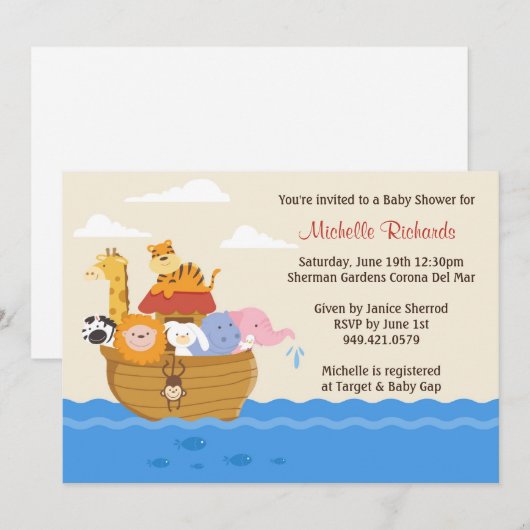 Noahs Ark Baby shower Uitnodiging (Voorkant / Achterkant)