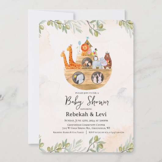 Noah's Ark Baby shower Uitnodiging (Voorkant)
