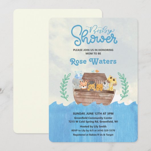 Noah's Ark Baby shower Uitnodiging (Voorkant / Achterkant)