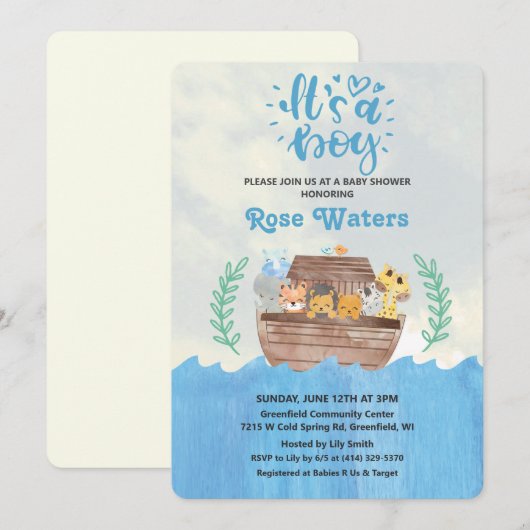 Noah's Ark Baby shower Uitnodiging (Voorkant / Achterkant)