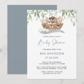 Noah's Ark Baby Shower Uitnodiging met groen decor (Voorkant / Achterkant)