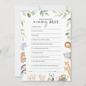 Noah's Ark Baby shower Wie weet mama beste spel Kaart (Voorkant)