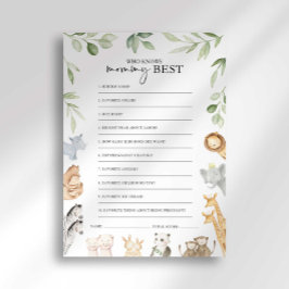 Noah's Ark Baby shower Wie weet mama beste spel Kaart