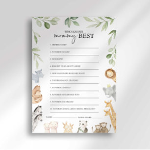 Noah's Ark Baby shower Wie weet mama beste spel Kaart