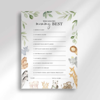 Noah's Ark Baby shower Wie weet mama beste spel Kaart