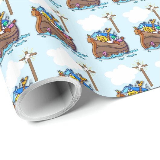 Noah's Ark Baptism, Boy Blue Cadeaupapier (Rol Hoek)